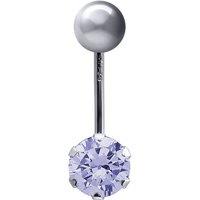 Jewelco London Women's 9ct White Gold 6mm CZ Solitaire Banana Belly Bar Piercing 10mm in Lilac