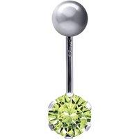 Jewelco London Women's 9ct White Gold 6mm CZ Solitaire Banana Belly Bar Piercing 10mm in Light Green
