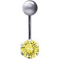 Jewelco London Women's 9ct White Gold 6mm CZ Solitaire Banana Belly Bar Piercing 10mm in Yellow