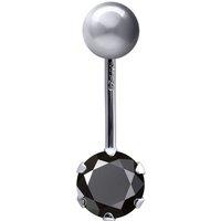 Jewelco London Women's 9ct White Gold 6mm CZ Solitaire Banana Belly Bar Piercing 10mm in Black