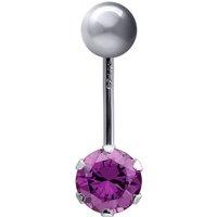 Jewelco London Women's 9ct White Gold 6mm CZ Solitaire Banana Belly Bar Piercing 10mm in Purple