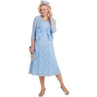 Amber Women's Elegant Lace Dress & Jacket Set Sleeveless Fit in Light Blue | Size: 14