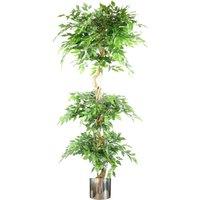 Leaf 180cm Artificial Ficus Tree Triple Ball Topiary Silver Planter in Green