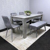 KOSY KOALA Grey Wooden Dining Table Set with 4 Grey Chairs & 1 Bench