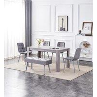 KOSY KOALA Dining Table & 4 Chairs With Bench Grey 4 Grey Velvet Chairs Wood Table Dining Set Furniture | Size: 140 cm x 80 cm