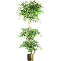 Leaf 180cm Artificial Fruticosa Ficus Tree Triple Ball Topiary Gold Planter in Green