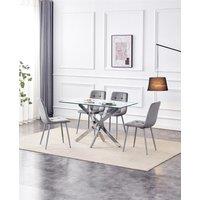 KOSY KOALA Modern Rectangle Glass Dining Table Set With 4 Grey Velvet Chairs Dining Room Furniture in Brown
