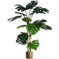 Leaf 150cm Artificial Luxury Monstera Plant Black Pot Gold Planter in Green