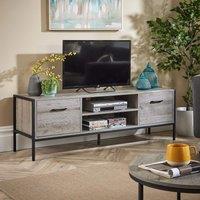 Home Source TV Unit Media Stand Storage Cabinet 2 Door Cupboard Shelf Storage in Light Grey