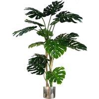 Leaf Artificial 150cm Luxury Monstera Plant Black Pot Silver Planter in Green