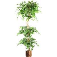 Leaf 180cm Artificial Ficus Tree Triple Ball Topiary Copper Planter in Green