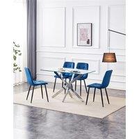 KOSY KOALA Modern Rectangle Glass Dining Table Set With 4 Blue Velvet Chairs Dining Room Furniture in Brown