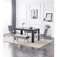 KOSY KOALA Modern Dark Grey Dining Table Set with 2 Grey Velvet Chairs & 2 Grey Benches in Brown