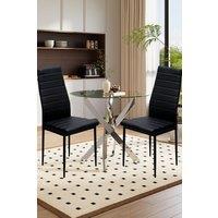 3-Piece Dining Table Set of 2 Leather Upholstered Dining Chairs and Tempered Glass Table