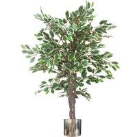 Leaf 130cm LARGE White Edge Ficus Artificial Plant Tree Silver Planter in Green