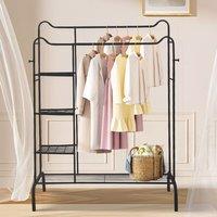 2 Rods Metal Clothes Garment Rack with 4-tier Shelf