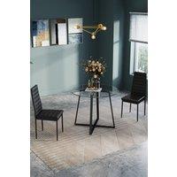3pcs Set of Round Dining Table & 2 High Back Leather Dining Chairs Tempered Glass Table Set