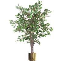 Leaf 130cm LARGE White Edge Ficus Artificial Plant Tree Gold Planter in Green