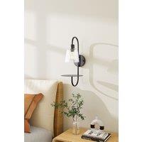 H&O Direct Transparent Glass Lampshade Wall Light with Tray in Black