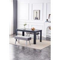KOSY KOALA Modern Dark Grey Dining Table Set with 2 Grey Velvet Benches Stylish Dining Room Furniture in Brown