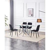 KOSY KOALA Modern Rectangle Glass Dining Table Set With 4 Black Velvet Chairs Dining Room Furniture in Brown
