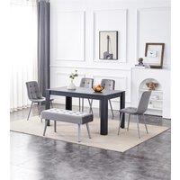 KOSY KOALA Dining Table & 4 Chairs With Bench Dark Grey Table 4 Grey Velvet Chairs Wood Table Dining Set Furniture