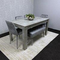 KOSY KOALA Wooden Grey Dining Table Set with 4 Grey Velvet Chairs & 1 Bench - Dining Furniture Set in Brown