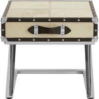 Orsina Genuine Hair-on Leather End Table, Mango Wood Cabinet, Small Side Table, Storage Bedside Table in Natural