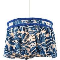 Happy Homewares Hanging Cotton Pendant Shade with Blue Print & Embroidered Trims in Midnight