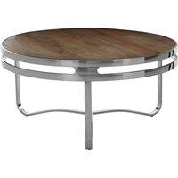 Orsina Metallic Framed Round Coffee Table, Center Table With Pine Wood Top, Functional Table, Small Accent Table in Natural