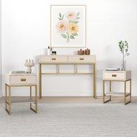 Melody Maison Large 2 Drawer Dressing Table & Pair Of Bedside Tables - Elle Stone Range in Beige