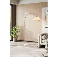 H&O Direct E27 1-Light Fabric Lampshade Floor Lamp with Foot Switch in White