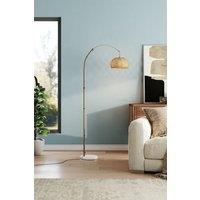 H&O Direct E27 1-Light Bamboo Lampshade Floor Lamp with Foot Switch in Khaki