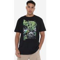 Marvel Men's Hulk Battle Scene T-Shirt in Black | Size: XL