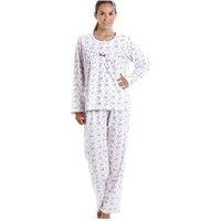 Camille Women's Classic Jersey Cotton Ditsy Floral Print Pyjama Set in Lilac | Size: 16-18