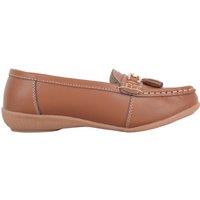 ABSOLUTE FOOTWEAR Women's Womens Slip On Casual Wide Fit Leather Loafer Deck Boat Shoes in Tan | Size: 5