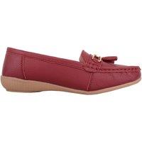 ABSOLUTE FOOTWEAR Women's Womens Slip On Casual Wide Fit Leather Loafer Deck Boat Shoes in Dark Red | Size: 6