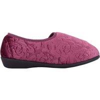 ABSOLUTE FOOTWEAR Women's Womens Velour Style Floral Slip On Slippers Indoor Shoes in Burgundy | Size: 4