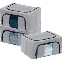 LIVIVO Foldable Fabric Storage Boxes Set of 3 with Windows in Grey
