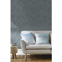 Superfresco Easy Innocence Branch Grey & Silver Metallic Wallpaper in Duck Egg Blue