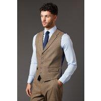 Burton Men's Light Brown Tweed Look Waistcoat in Neutral | Size: Small