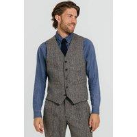 Dobell Men's Grey Herringbone Harris Tweed Waistcoat | Size: Large