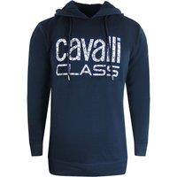Cavalli Class Men's Floral Logo Navy Blue Hoodie | Size: Medium