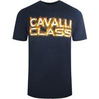 Cavalli Class Men's Flaming Logo Navy Blue T-Shirt | Size: Large