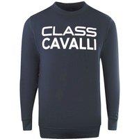 Cavalli Class Men's Large Bold Logo Design Navy Blue Sweatshirt
