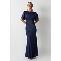 Coast Women's Honoured Satin Back Crepe High Neck Short Sleeve Maxi Bridesmaid Dress in Navy | Size: 14