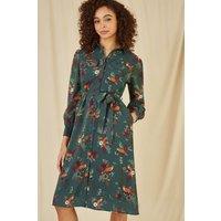 Yumi Women's Green Recycled Fox Print Shirt Midi Dress | Size: 14