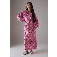 Warehouse Women's Petite Cotton Trapeze Smock Midi Dress in Pink | Size: 10