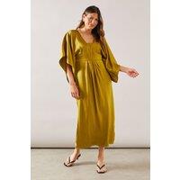 Wallis Women's Satin Cape Sleeve Midi Dress in Chartreuse | Size: 14