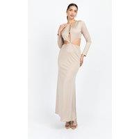 Little Mistress Women's Mink Slinky Embellished Maxi Dress in Light Brown | Size: 14